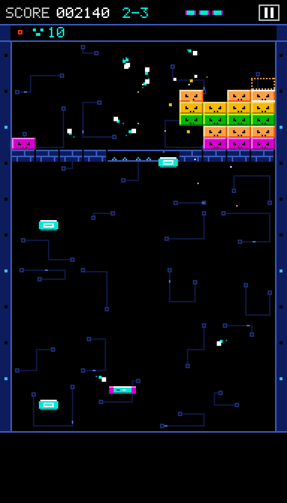 BUG BLASTER 開発中。ステージ2はウイルスが増える。一気に崩せるしかけも作った